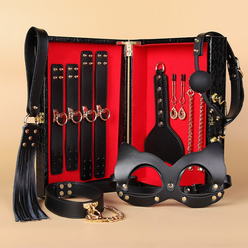 High-End Sm Sex Props Genuine Leather Eight-Piece Set Bondage Handcuffs Sex Collar Sexy Whip Manufacturer Wholesale