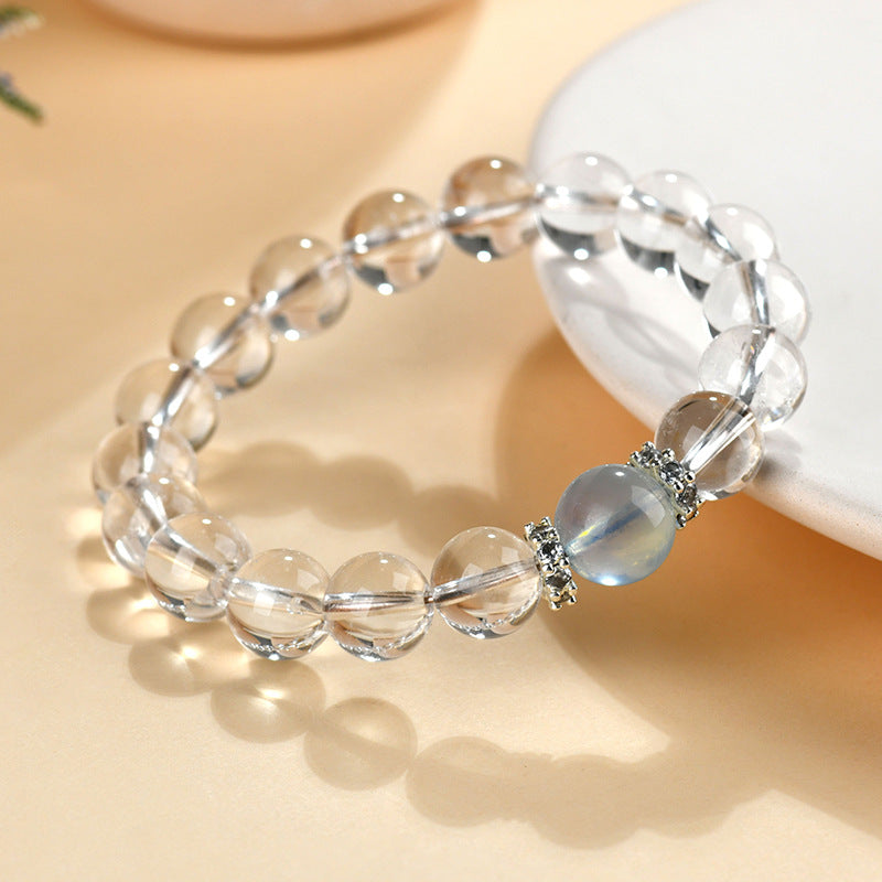 Wholesale natural white crystal aquamarine bracelet fresh classic round beads ladies bracelet network hot jewelry customization