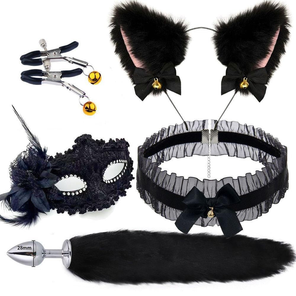 Fun Mask Ear Hairpin Posterior Anal Plug Women's Supplies sm Metal Fun suit Fox Tail Four-Piece Set