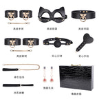 High-End Sm Sex Props Genuine Leather Eight-Piece Set Bondage Handcuffs Sex Collar Sexy Whip Manufacturer Wholesale