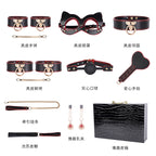 High-End Sm Sex Props Genuine Leather Eight-Piece Set Bondage Handcuffs Sex Collar Sexy Whip Manufacturer Wholesale