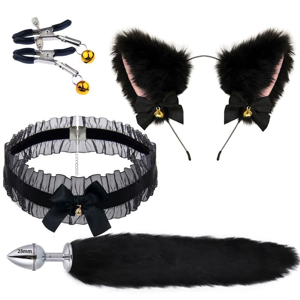Fun Mask Ear Hairpin Posterior Anal Plug Women's Supplies sm Metal Fun suit Fox Tail Four-Piece Set