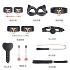 High-End Sm Sex Props Genuine Leather Eight-Piece Set Bondage Handcuffs Sex Collar Sexy Whip Manufacturer Wholesale