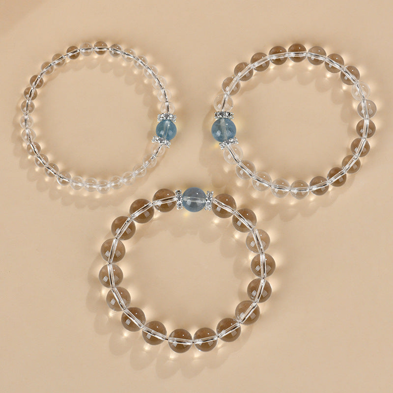 Wholesale natural white crystal aquamarine bracelet fresh classic round beads ladies bracelet network hot jewelry customization