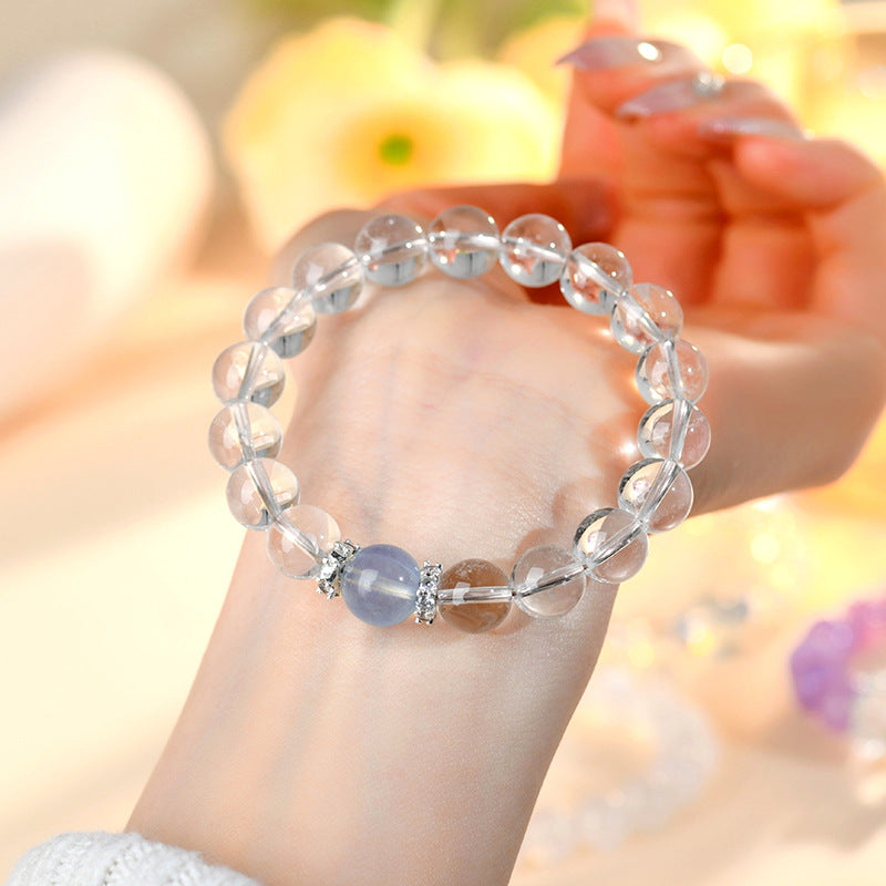 Wholesale natural white crystal aquamarine bracelet fresh classic round beads ladies bracelet network hot jewelry customization