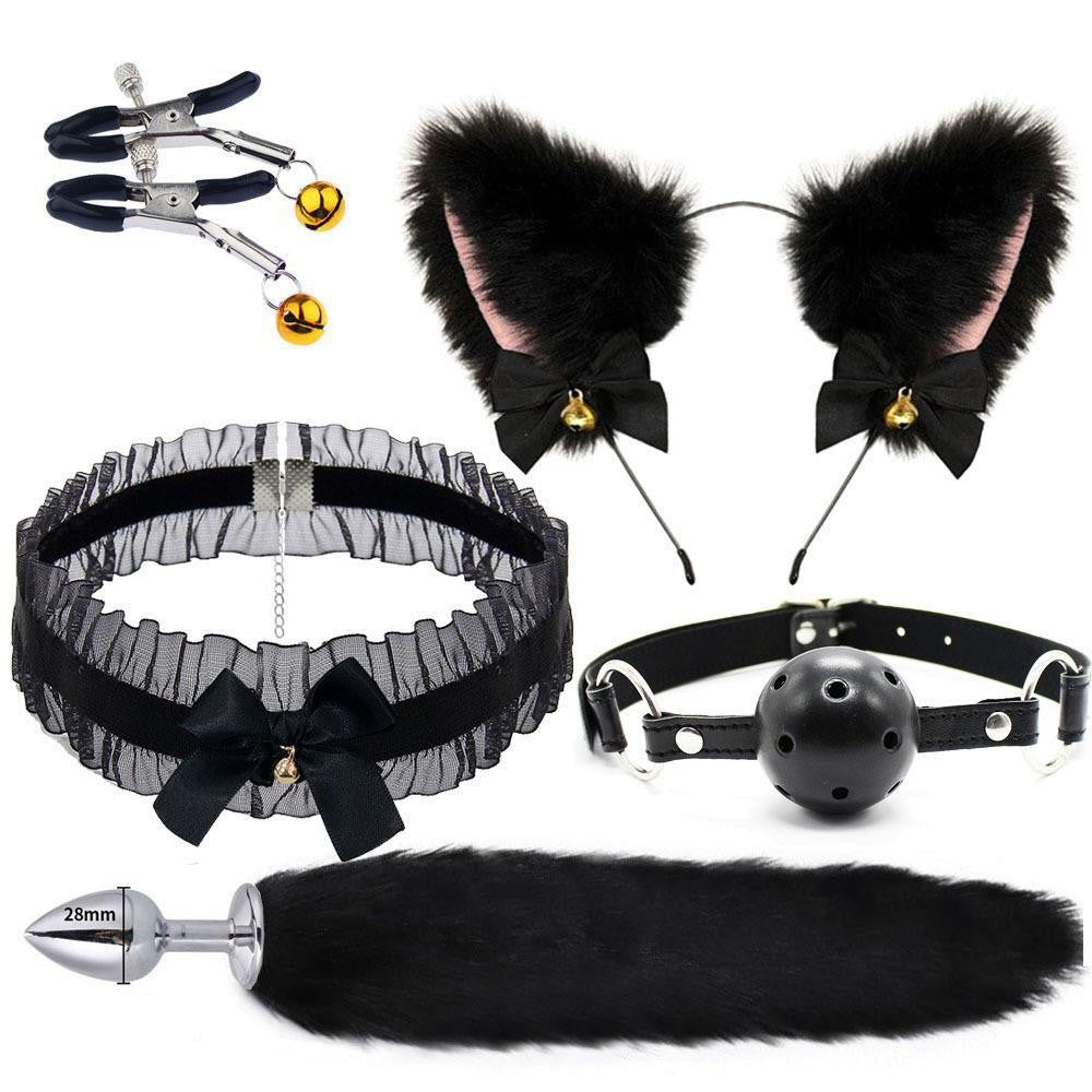 Fun Mask Ear Hairpin Posterior Anal Plug Women's Supplies sm Metal Fun suit Fox Tail Four-Piece Set