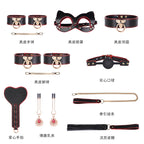High-End Sm Sex Props Genuine Leather Eight-Piece Set Bondage Handcuffs Sex Collar Sexy Whip Manufacturer Wholesale