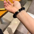 Natural Silver Obsidian Obsidian Six-Character Mantra Bracelet Couple Bracelet Jewelry Gift for Boyfriend Fashionable and Versatile