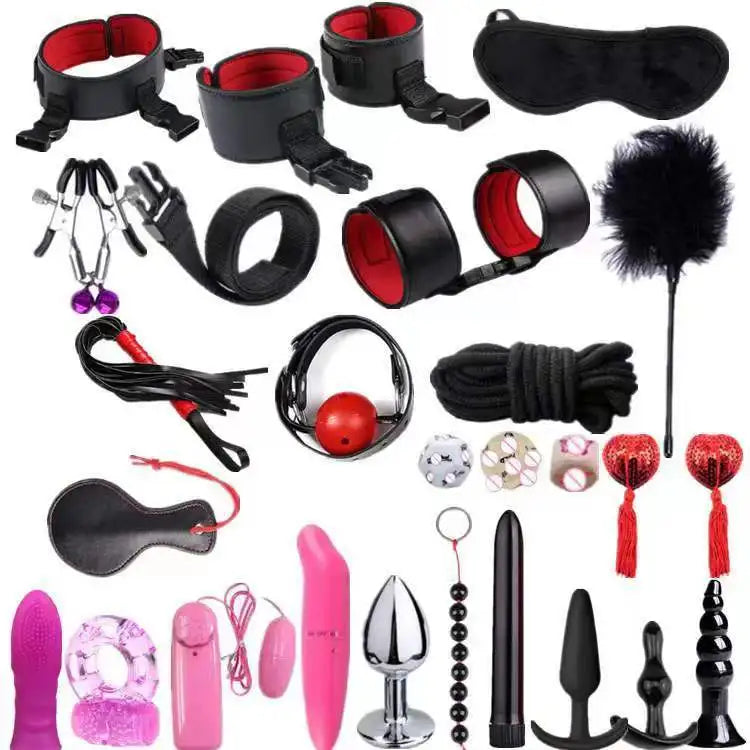 14pcs New Leather Bundle Set Adult Sex Toy SM Set Sexy Handcuffs, Feet Cuffs, Eye Mask Storage Bag, Couple Game Accessories