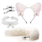 Cute Fox Tail Anal Plug Bow-Knot Soft Cat Ears Headbands Collar Erotic Cosplay  SM Sex Toys for Female Male