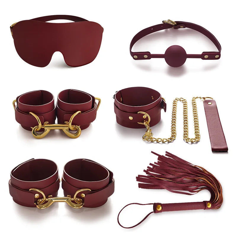 14pcs New Leather Bundle Set Adult Sex Toy SM Set Sexy Handcuffs, Feet Cuffs, Eye Mask Storage Bag, Couple Game Accessories