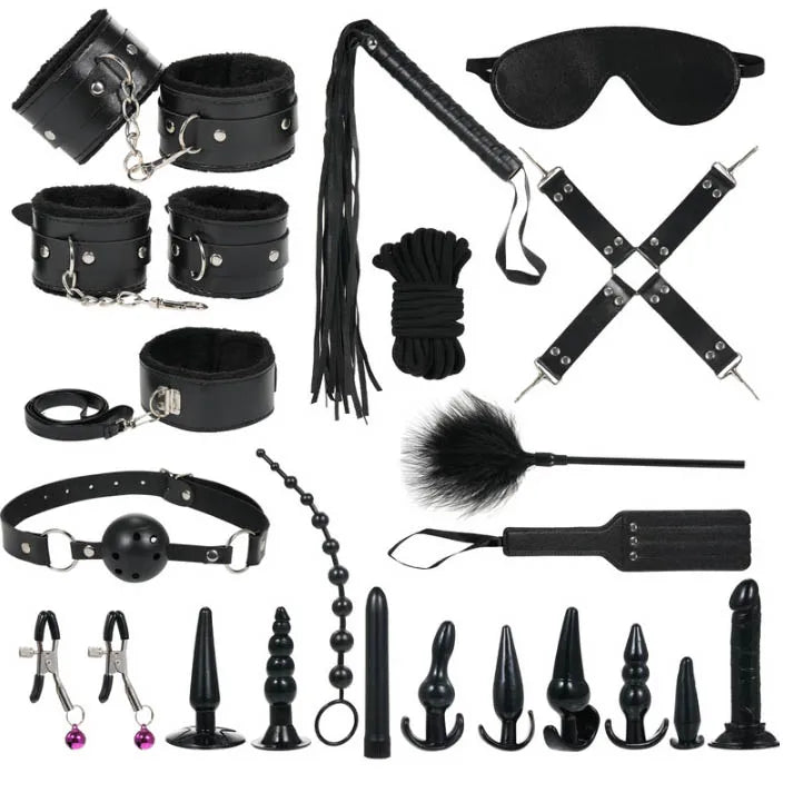14pcs New Leather Bundle Set Adult Sex Toy SM Set Sexy Handcuffs, Feet Cuffs, Eye Mask Storage Bag, Couple Game Accessories