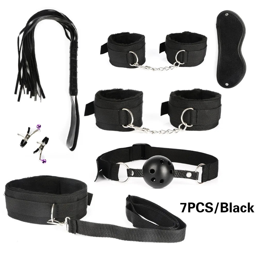 14pcs New Leather Bundle Set Adult Sex Toy SM Set Sexy Handcuffs, Feet Cuffs, Eye Mask Storage Bag, Couple Game Accessories