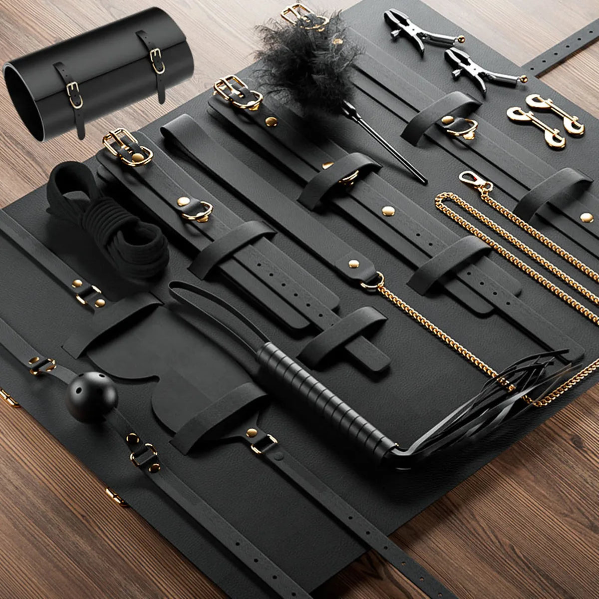 14pcs New Leather Bundle Set Adult Sex Toy SM Set Sexy Handcuffs, Feet Cuffs, Eye Mask Storage Bag, Couple Game Accessories