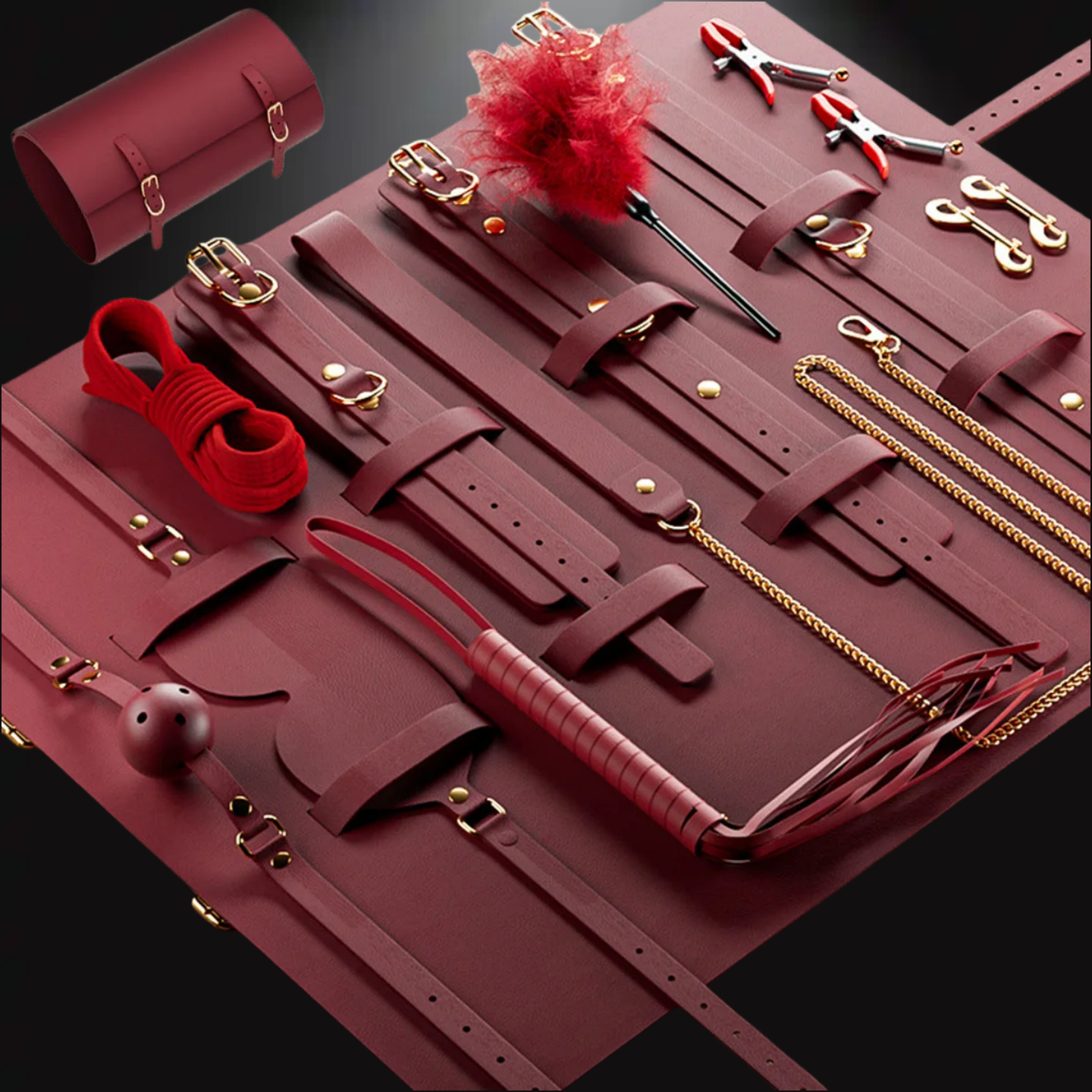 14pcs New Leather Bundle Set Adult Sex Toy SM Set Sexy Handcuffs, Feet Cuffs, Eye Mask Storage Bag, Couple Game Accessories
