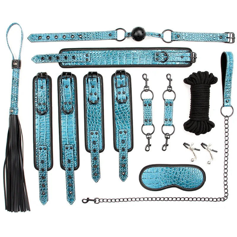 14pcs New Leather Bundle Set Adult Sex Toy SM Set Sexy Handcuffs, Feet Cuffs, Eye Mask Storage Bag, Couple Game Accessories