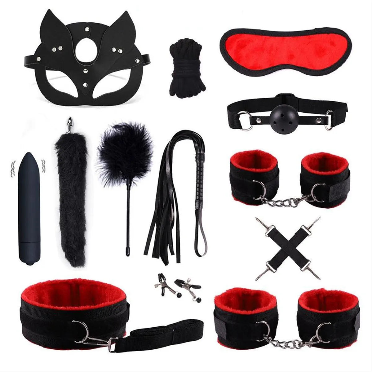 14pcs New Leather Bundle Set Adult Sex Toy SM Set Sexy Handcuffs, Feet Cuffs, Eye Mask Storage Bag, Couple Game Accessories