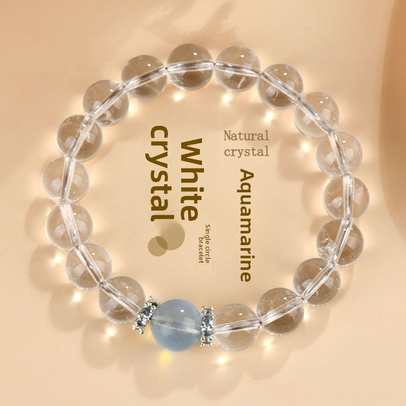 Wholesale natural white crystal aquamarine bracelet fresh classic round beads ladies bracelet network hot jewelry customization